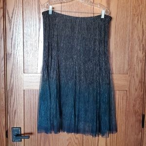 Skirt, multi-layer, black/gray fade to turquoise